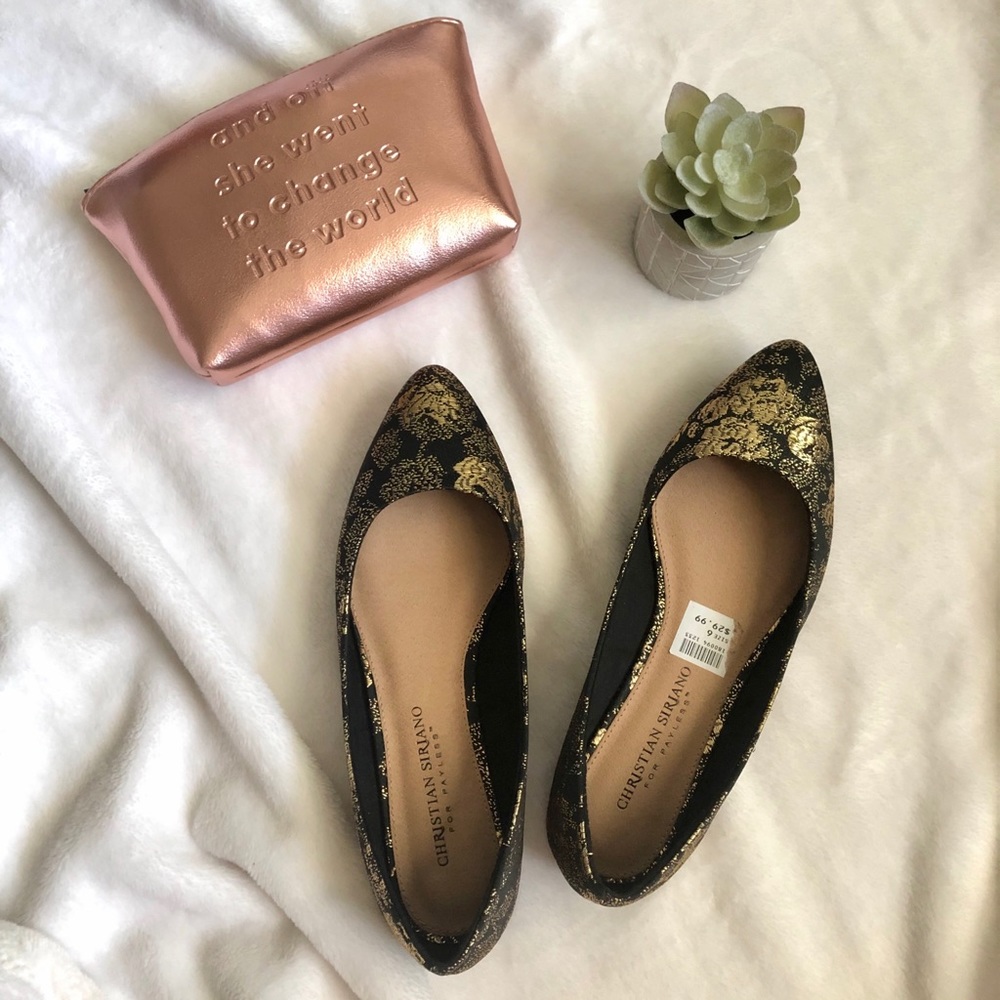 Black and Gold Flats - Size 6